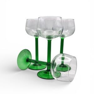 📚 Vintage 1970s Luminarc Green Stemmed Glasses ~ Set of 4